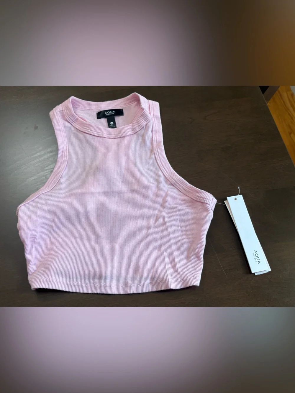 Aqua Pink Ribbed Cropped Tank
